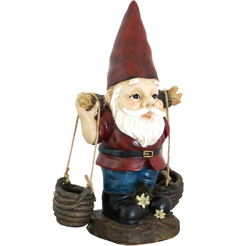 Sunnydaze Peter with a Pair of Pails Garden Gnome Decoration - 14-Inch