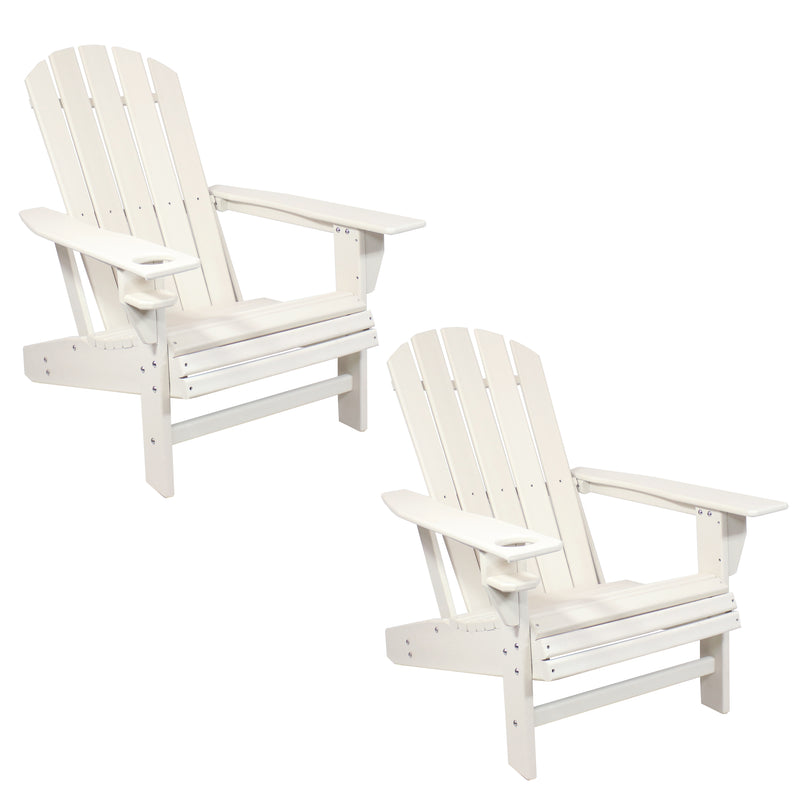 Sunnydaze 2 Lake Style Adirondack Chairs with Cup Holder - White