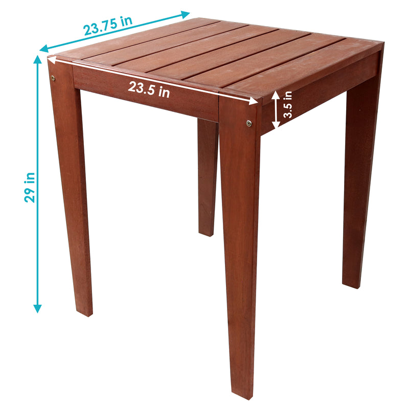 corner of square wood outdoor table
