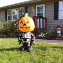 Front facing view of the black skeleton with pumpkin head inflatable. 