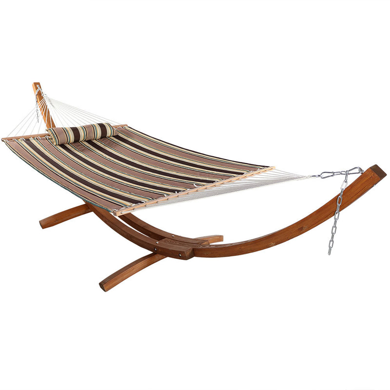 Sunnydaze 2-Person Double Hammock with Wooden Stand - Quilted Fabric - 400 Pound Capacity - Color Options