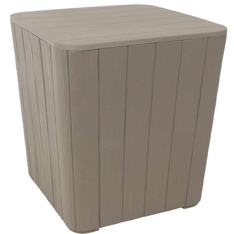 Sunnydaze Outdoor Side Table with Storage - Wood Look - 11.5 Gal.