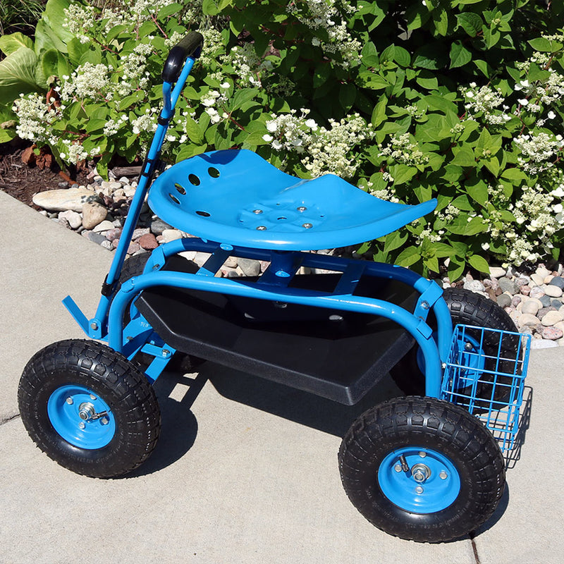 Sunnydaze Rolling Garden Cart with Steering Handle and Swivel Seat