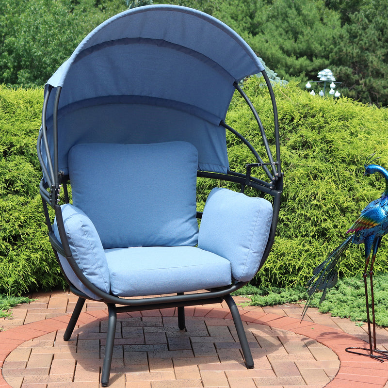 Dimension image of modern luxury patio egg chair.