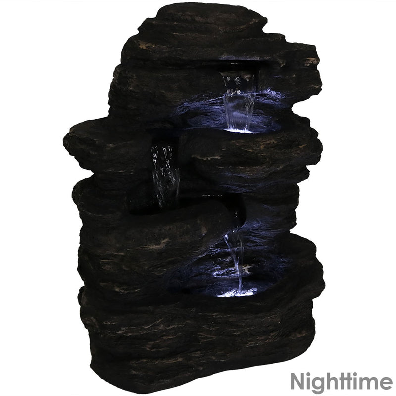 Sunnydaze Rock Falls Outdoor Waterfall Fountain with LED Lights - 24"