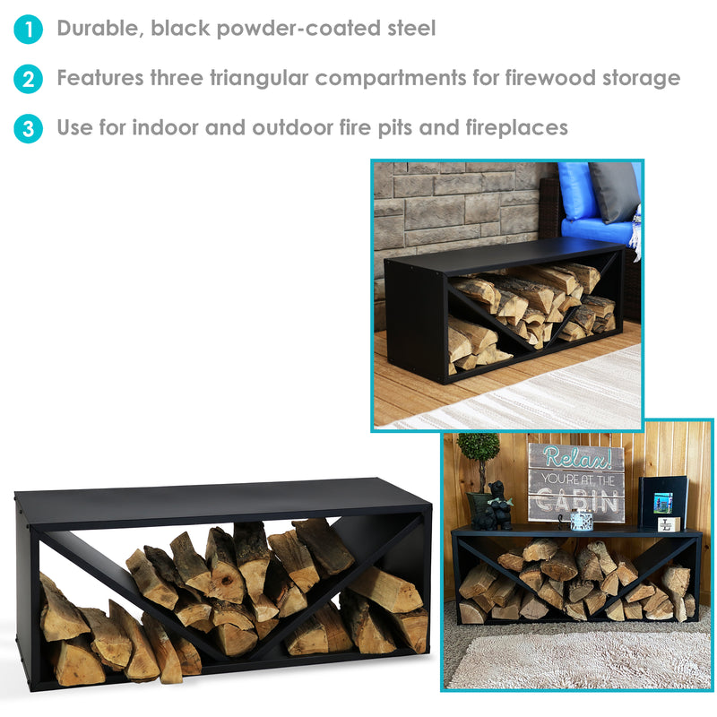 Sunnydaze Triple Triangle Black Steel Firewood Log Rack - 41"