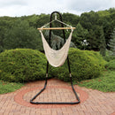 natural color hanging rope hammock chair with adjustable black stand