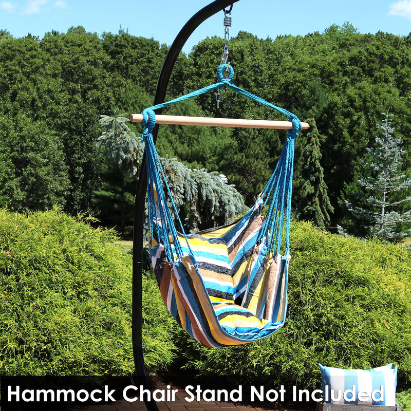 striped hanging hammock chair swing with cushions