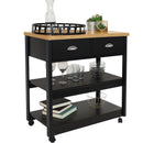 Sunnydaze Rolling Kitchen Island Cart with Drawers and Shelves - Black - 34.25" H