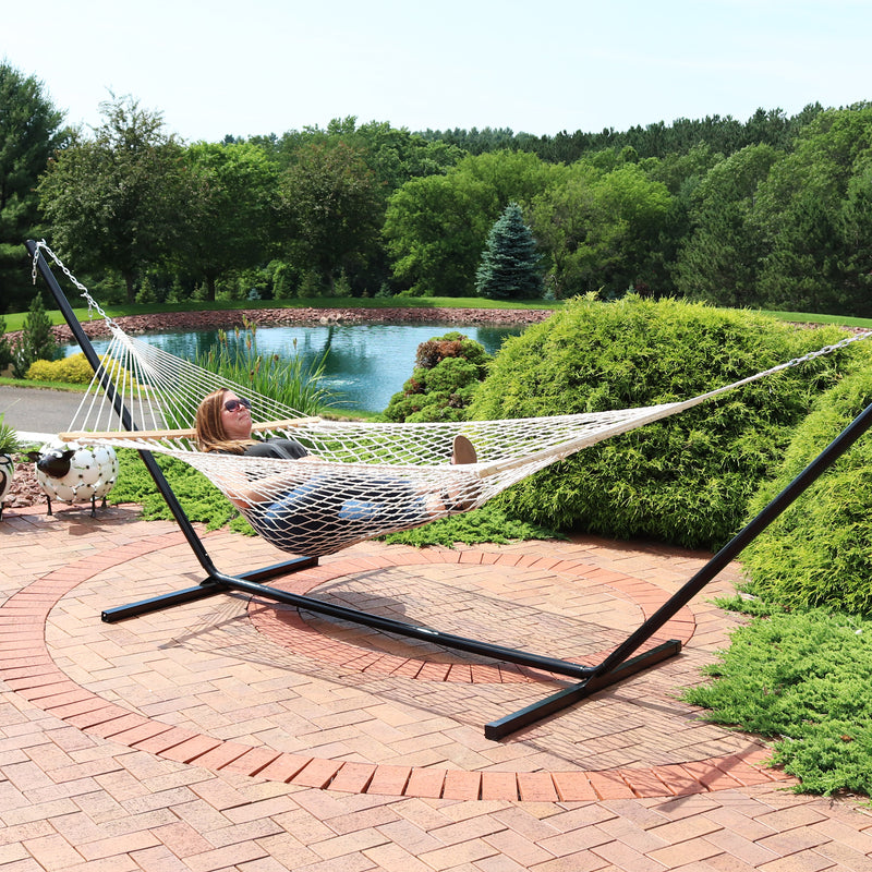 Sunnydaze Double Wide 2-Person Rope Hammock with 15' Stand