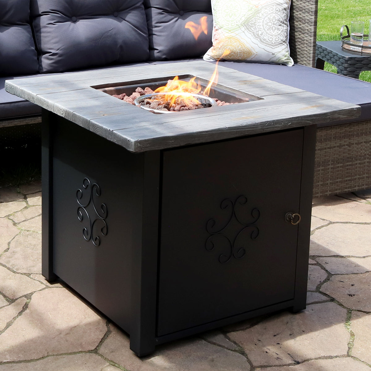 Sunnydaze Decor Brown Propane GAS Fire Pit Coffee Table with Lava Rocks - 56-Inch