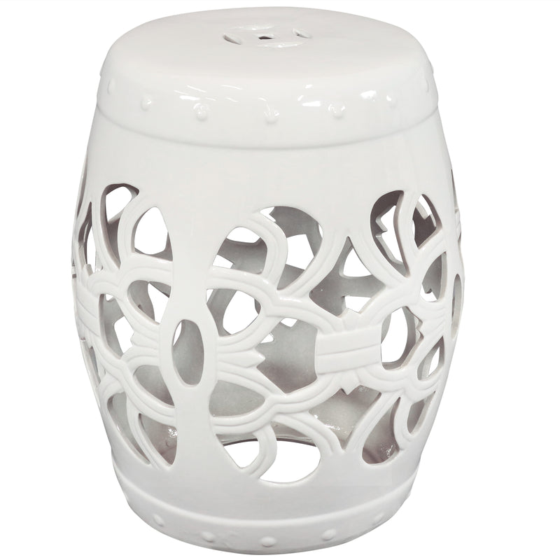 Sunnydaze White Knotted Quatrefoil Ceramic Decorative Garden Stool - 18"