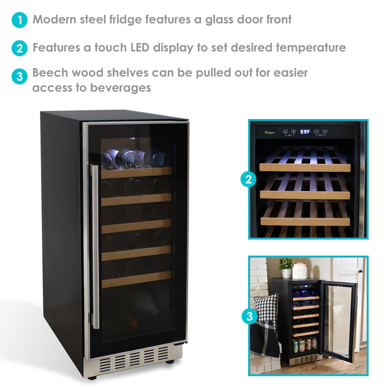 Sunnydaze 33-Bottle Stainless Steel Beverage Refrigerator with Shelves