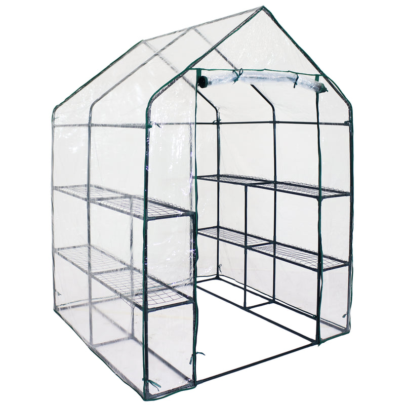 Sunnydaze Grandeur Walk-In Greenhouse with 4 Shelves for Outdoors - Clear