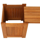 Front facing view of the meranti outdoor planter box bench.