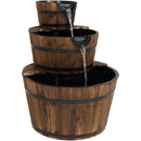Sunnydaze Rustic 3-Tier Wood Barrel Water Fountain, 30-Inch Tall