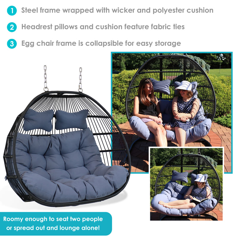 Sunnydaze Liza Loveseat Egg Chair with Cushions - Gray