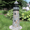 Sunnydaze Cobblestone Solar LED Lighthouse - 35" H