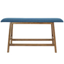 Sunnydaze Wooden Counter-Height Dining Bench - Weathered Oak Finish with Blue Cushion
