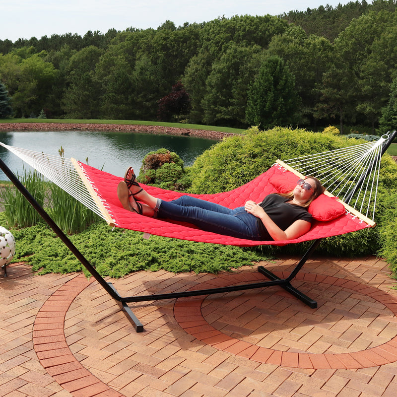 Sunnydaze 2-Person Quilted Hammock with Bolster Pillow