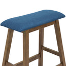 Sunnydaze Set of 2 Counter-Height Stools - Weathered Oak Finish with Blue Cushions