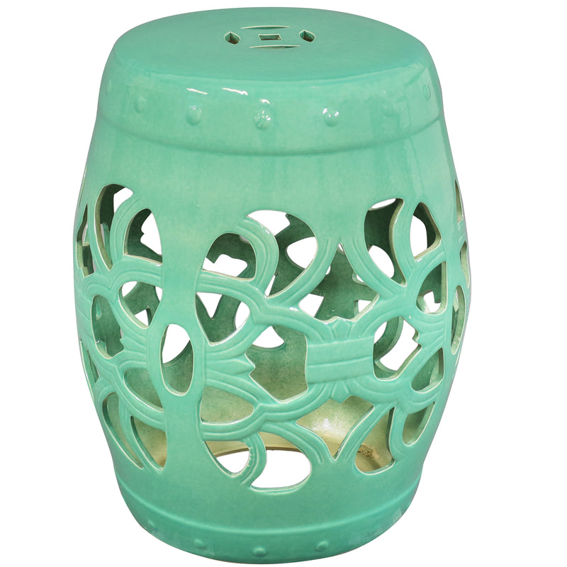 Sunnydaze Jade Green Knotted Quatrefoil Ceramic Decorative Garden Stool - 18" 