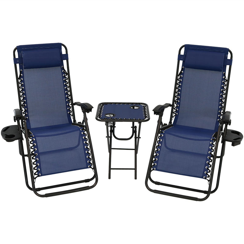 Sunnydaze Zero Gravity Reclining Lounge Chairs with Pillows, Cup Holders and Matching Table, Set or Table Only