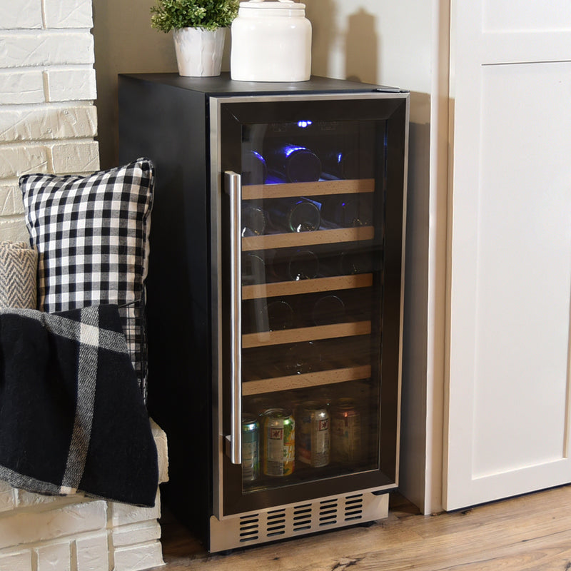 Sunnydaze 33-Bottle Stainless Steel Beverage Refrigerator with Shelves
