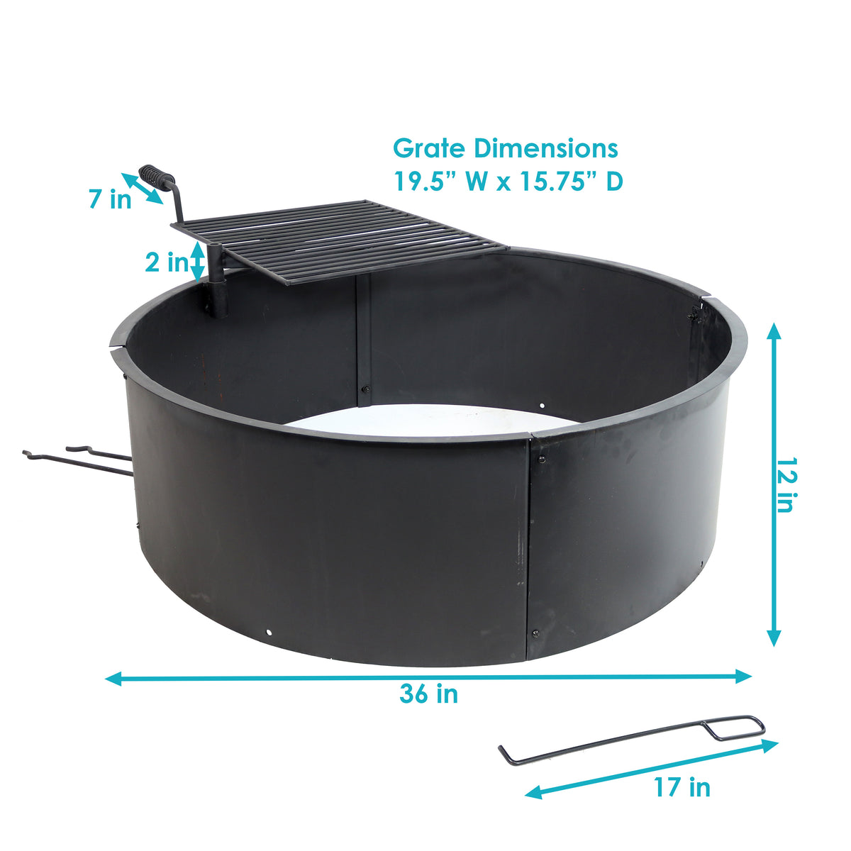 Amazon.com : Fire Pit Ring with Grate Rack, Ohuhu Heavy Duty Steel Fire Ring  for Outside Firepit Insert with Porker for Grilling Camping In-Ground Campfire  Pit, Liner Rim 30