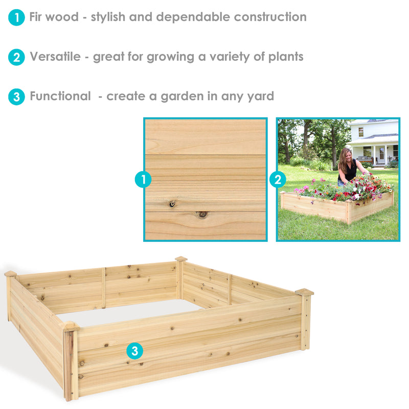Sunnydaze Outdoor Square Wood Raised Garden Bed - 48" Square