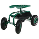 Sunnydaze Rolling Shop Cart with Work Seat, Tool Basket, and Tray