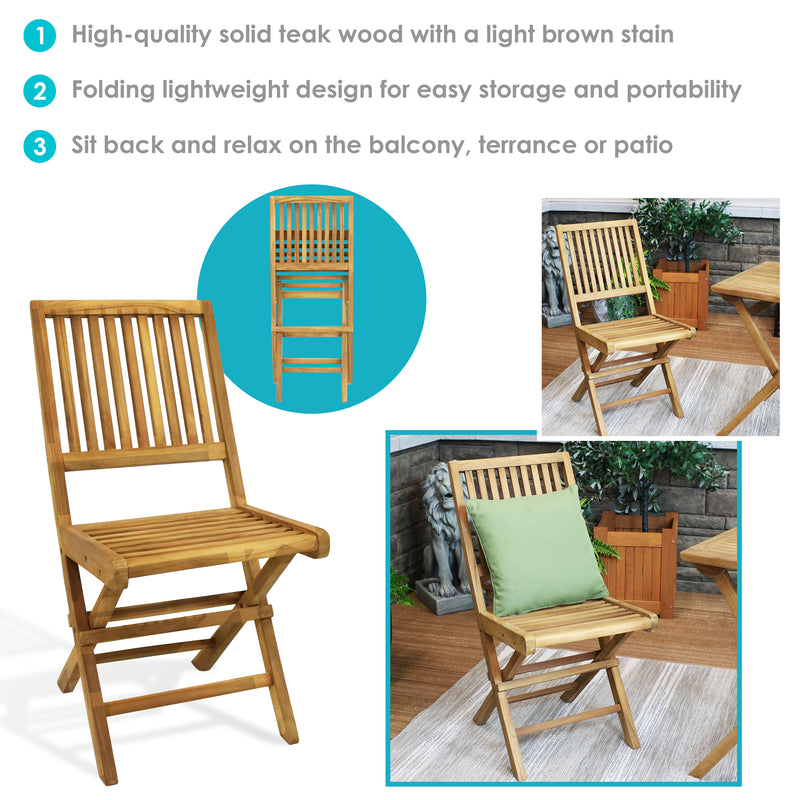 Sunnydaze Nantasket Teak Outdoor Folding Patio Chair with Slat Back