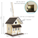 Sunnydaze Cozy Home LED Solar Wooden Outdoor Hanging Bird House - 9.25"