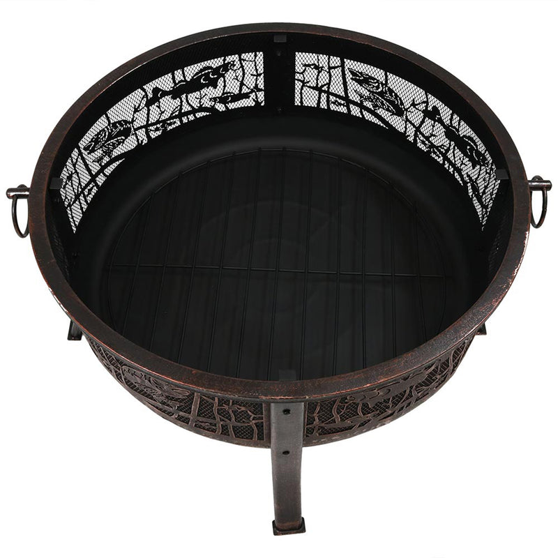 Sunnydaze Northwoods Fishing Fire Pit with Spark Screen - 30" Diameter