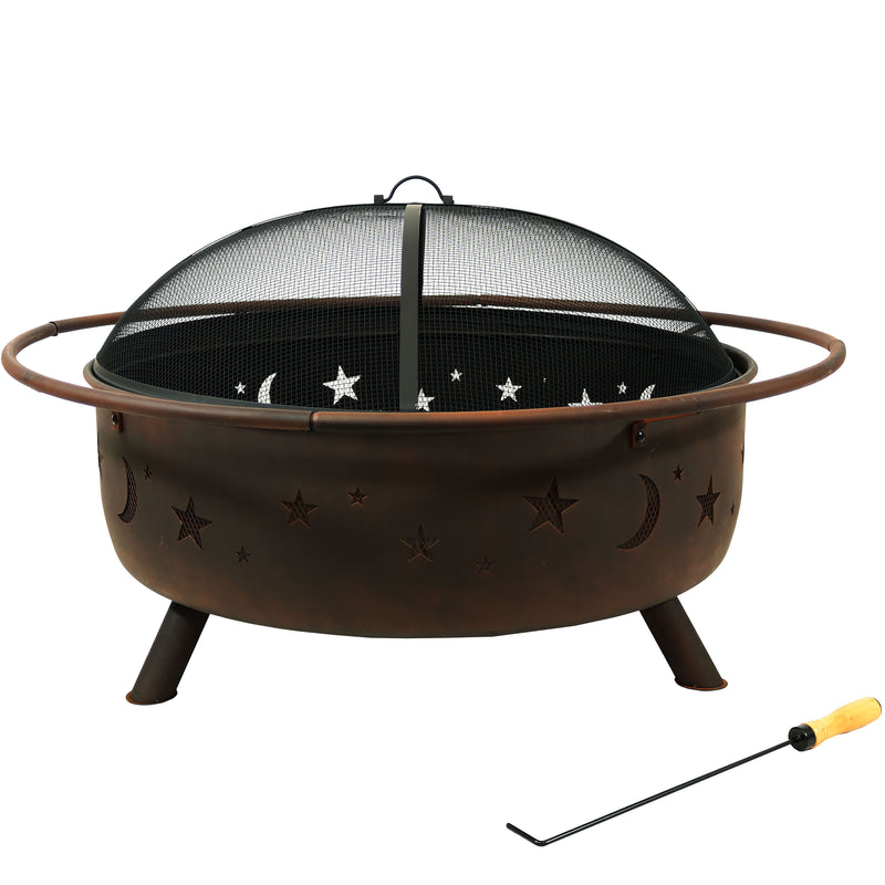 Sunnydaze 42" Large Cosmic Fire Pit with Moon and Stars Design