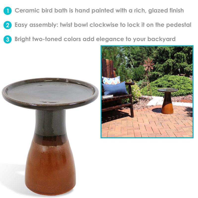 Black to brown brown base of the ceramic, two-toned dusty rose bird bath.