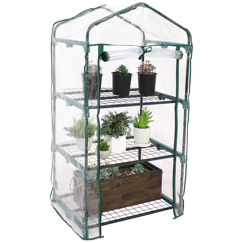 Sunnydaze Portable 3-Tier Mini Greenhouse for Outdoors - Clear