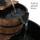 Sunnydaze Country 2-Tier Wood Barrel Water Fountain with Hand Pump - 23" H