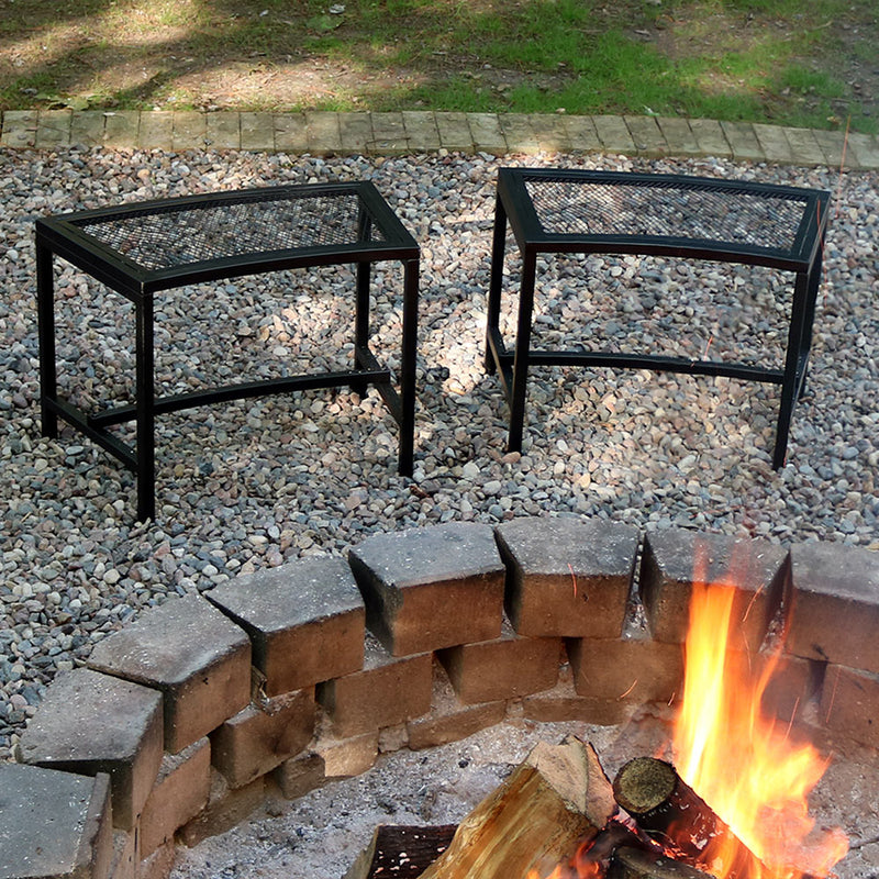 Sunnydaze Black Mesh Patio Curved Fire Pit Bench