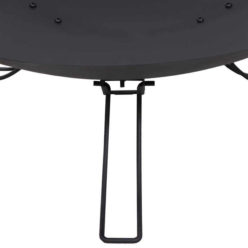 Bottom view of the portable fire pit showing folded legs