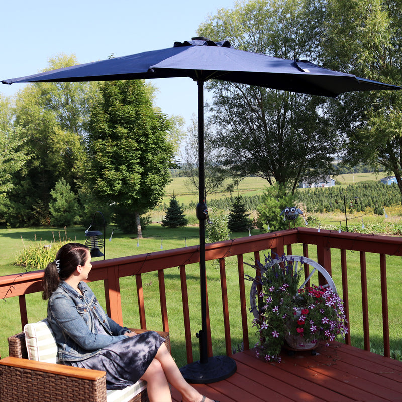 Sunnydaze 9' Solar Outdoor Half Patio Umbrella with LED Lights