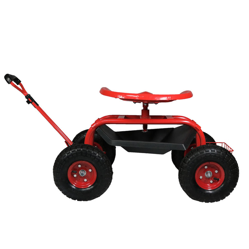 Sunnydaze Rolling Garden Cart with Steering Handle and Swivel Seat