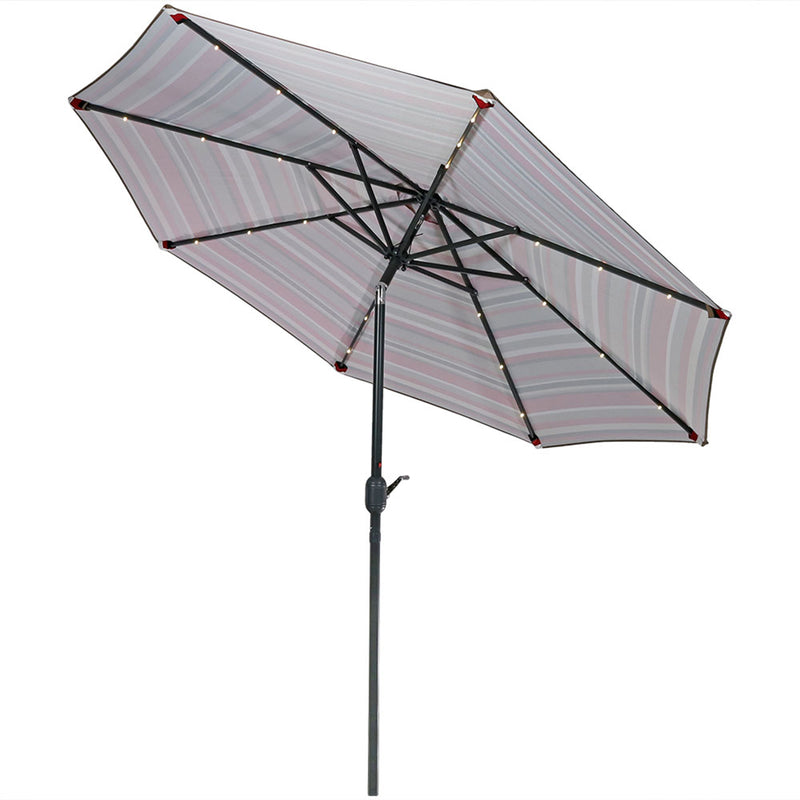 Sunnydaze Solar LED Lighted 9' Aluminum Umbrella with Tilt & Crank