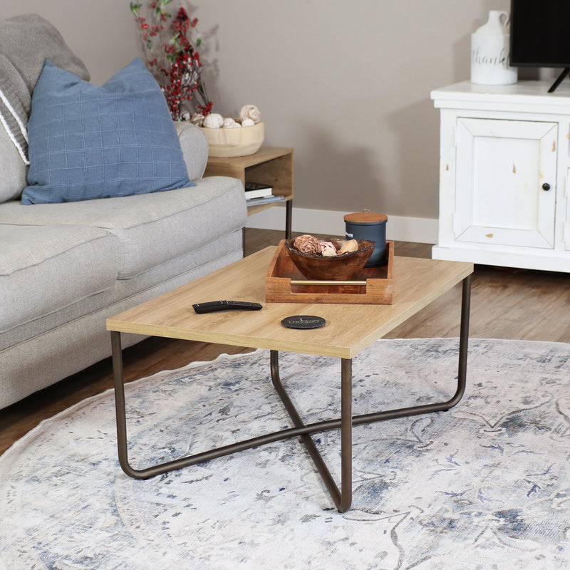 Sunnydaze Industrial Coffee Table with Cross Legs - Brown