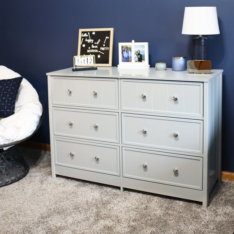 Sunnydaze Beadboard Double Dresser with 6 Drawers - Gray - 31.5" H