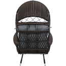 Profile view of faux wicker egg chair with dark gray cushion.