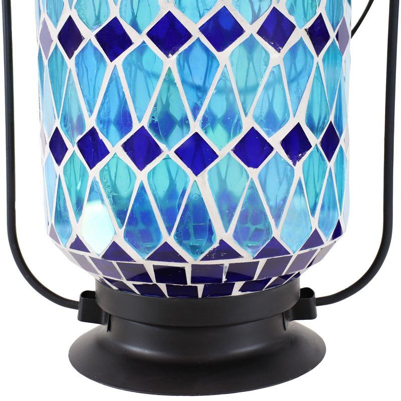 Sunnydaze Cool Blue Mosaic Glass Solar LED Lantern - 8.5"