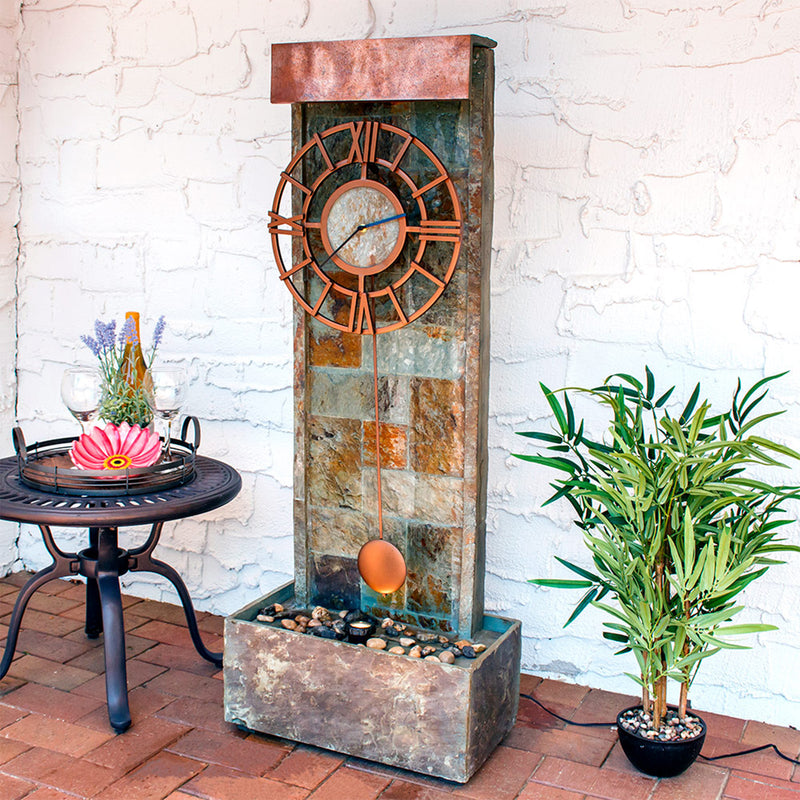 Sunnydaze Slate Indoor/Outdoor Fountain with Clock and Halogen Light