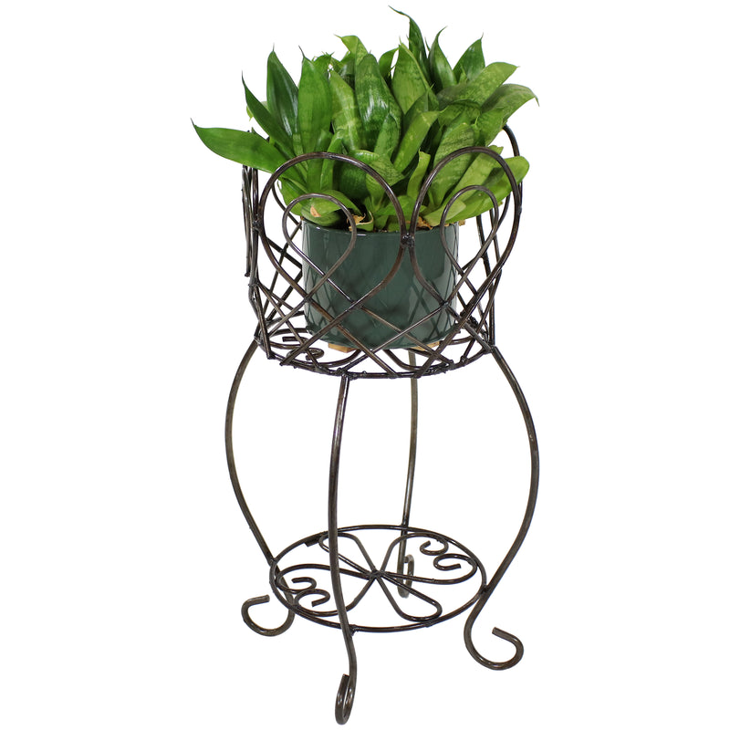 Sunnydaze Scalloped Steel Plant Stand with Shelf - 21.5-Inch