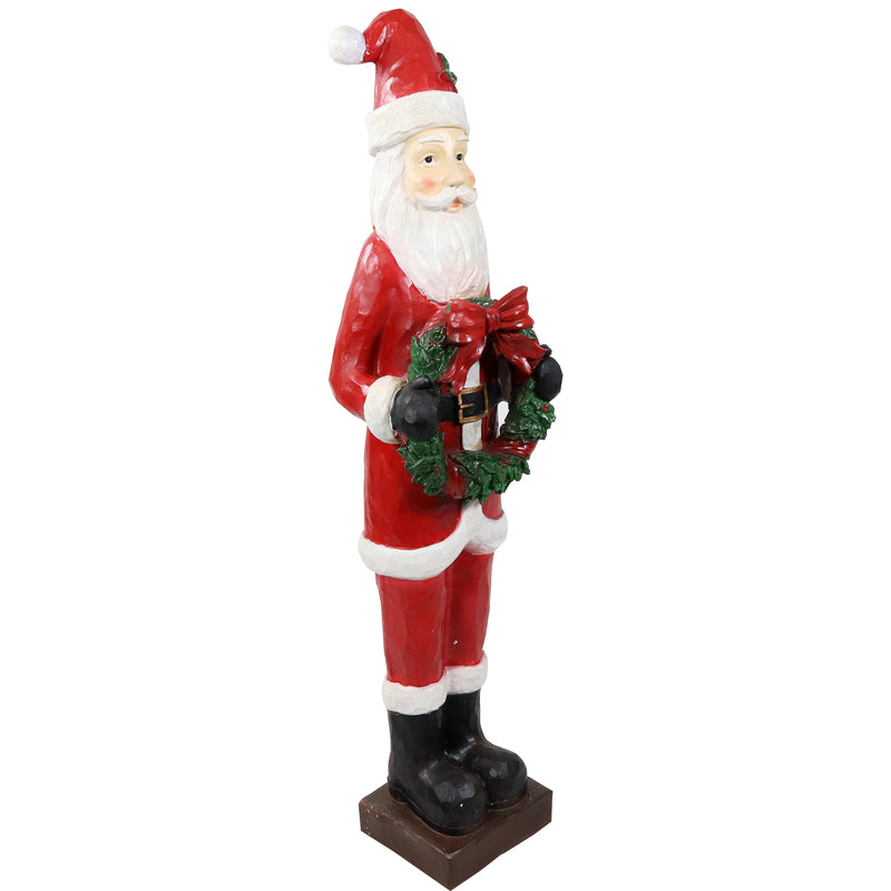 Sunnydaze Santa with Christmas Wreath Outdoor Holiday Statue - 46.5-Inch